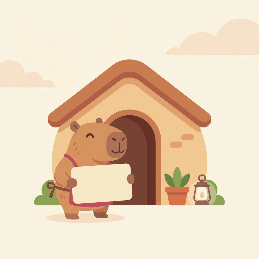 The Capybara House — a capybara innkeeper welcoming guests